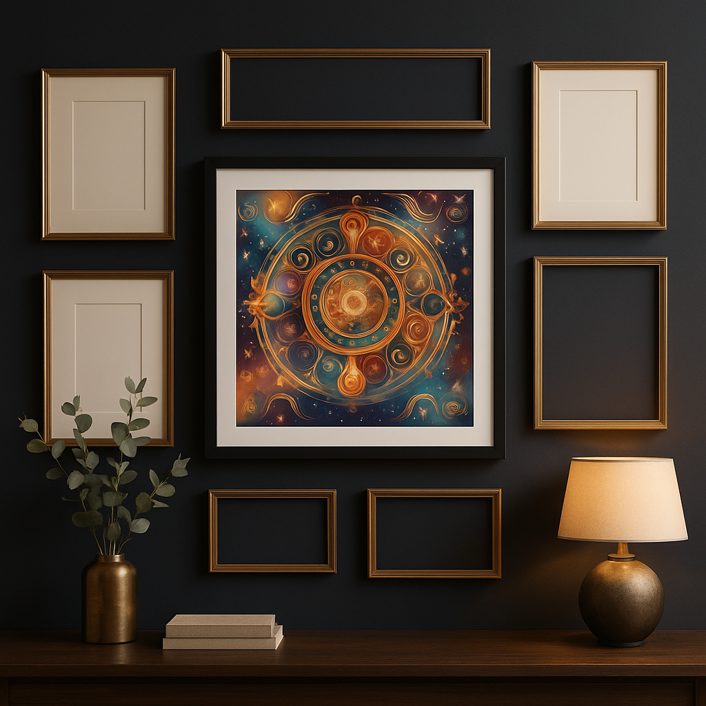 “Golden Zodiac Harmony – Celestial Mandala Wall Art”