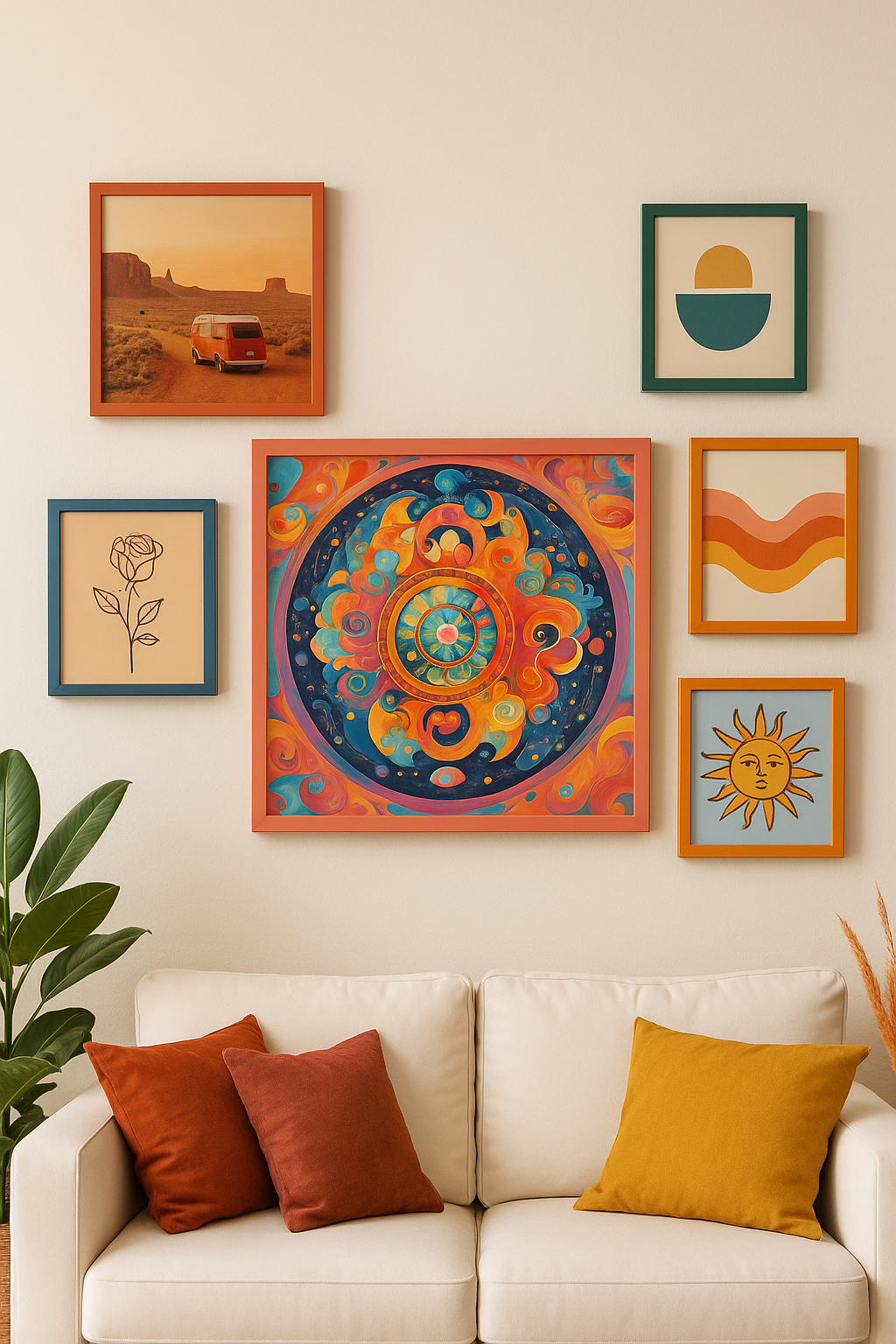 Boho Cosmic Mandala Wall Art – Vibrant Spiritual Print for Home Decor