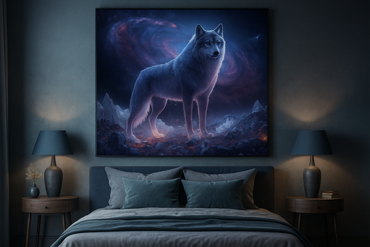 Celestial Wolf – Midnight Blue Cosmic Wolf Art Print