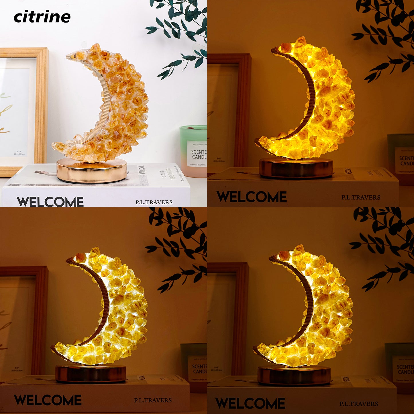 Crystal Crescent LED Lamp | Gemstone Moon Light | Sparkles & Adornments