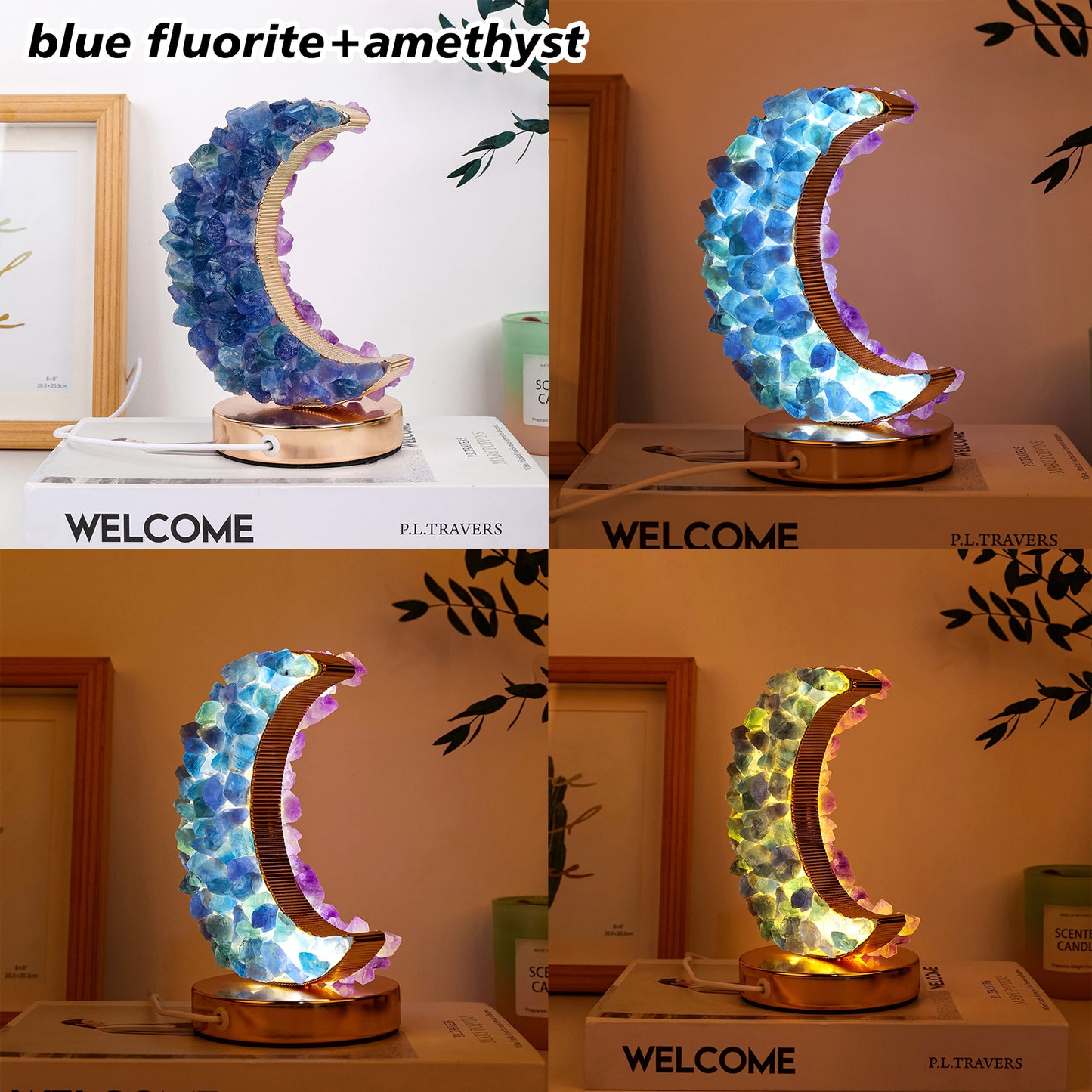 Crystal Crescent LED Lamp | Gemstone Moon Light | Sparkles & Adornments