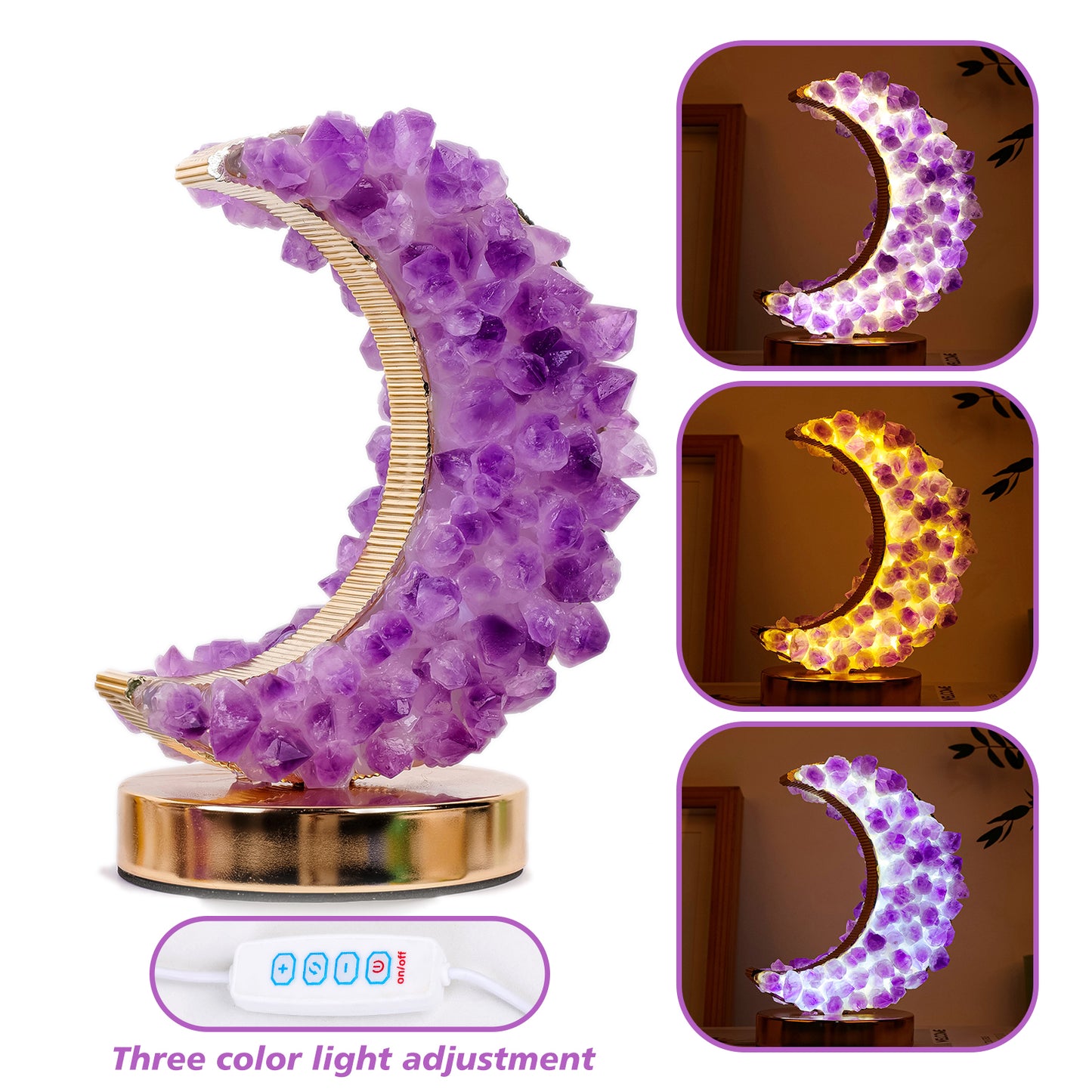 Crystal Crescent LED Lamp | Gemstone Moon Light | Sparkles & Adornments