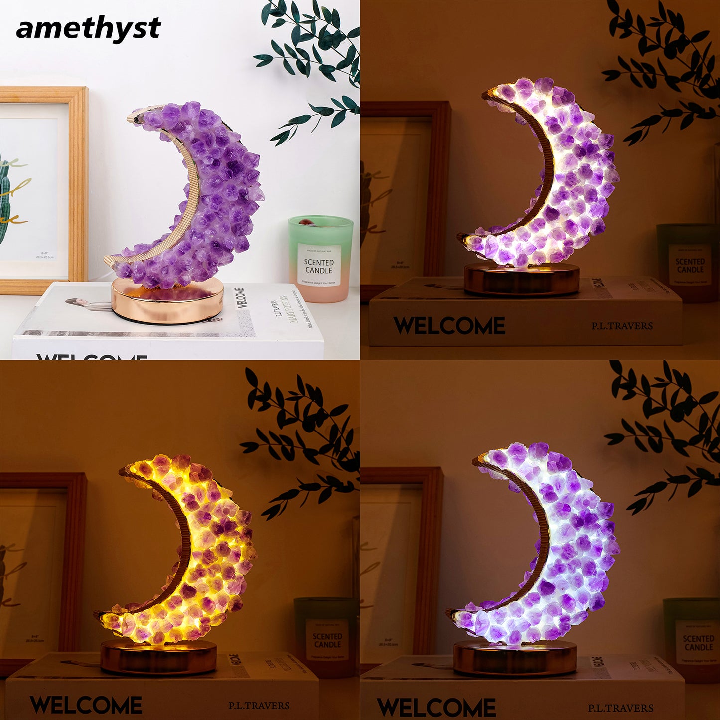 Crystal Crescent LED Lamp | Gemstone Moon Light | Sparkles & Adornments