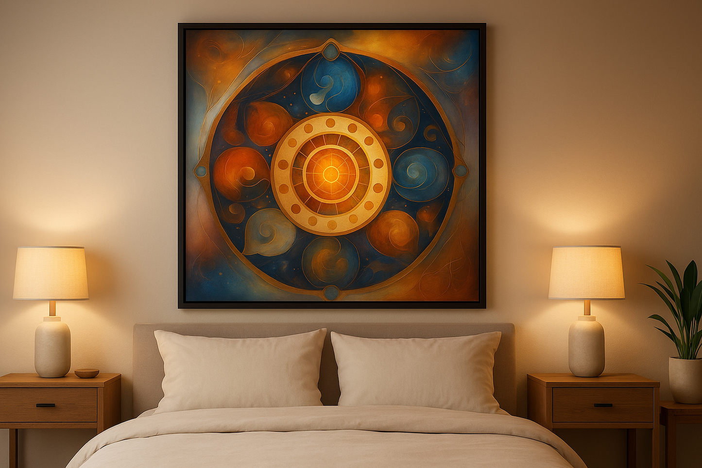 Golden Sun & Moon Phase Cosmic Decor (Square Print / Canvas)