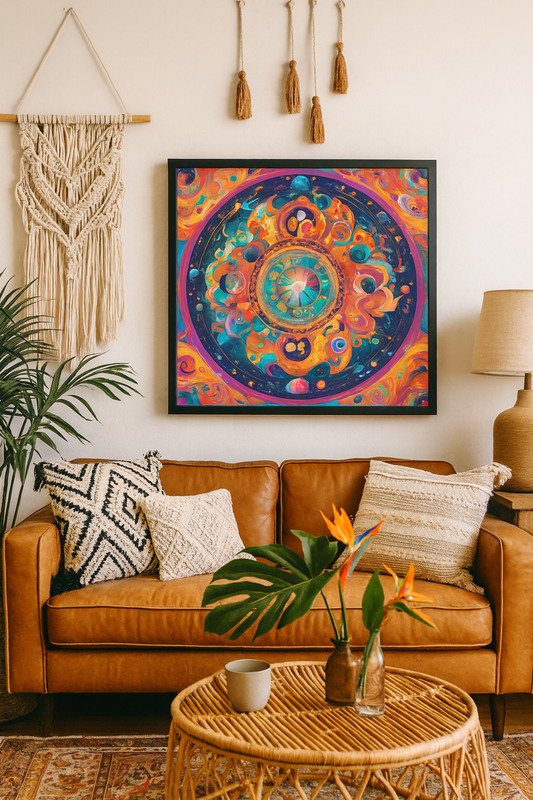 Boho Cosmic Mandala Wall Art – Vibrant Spiritual Print for Home Decor