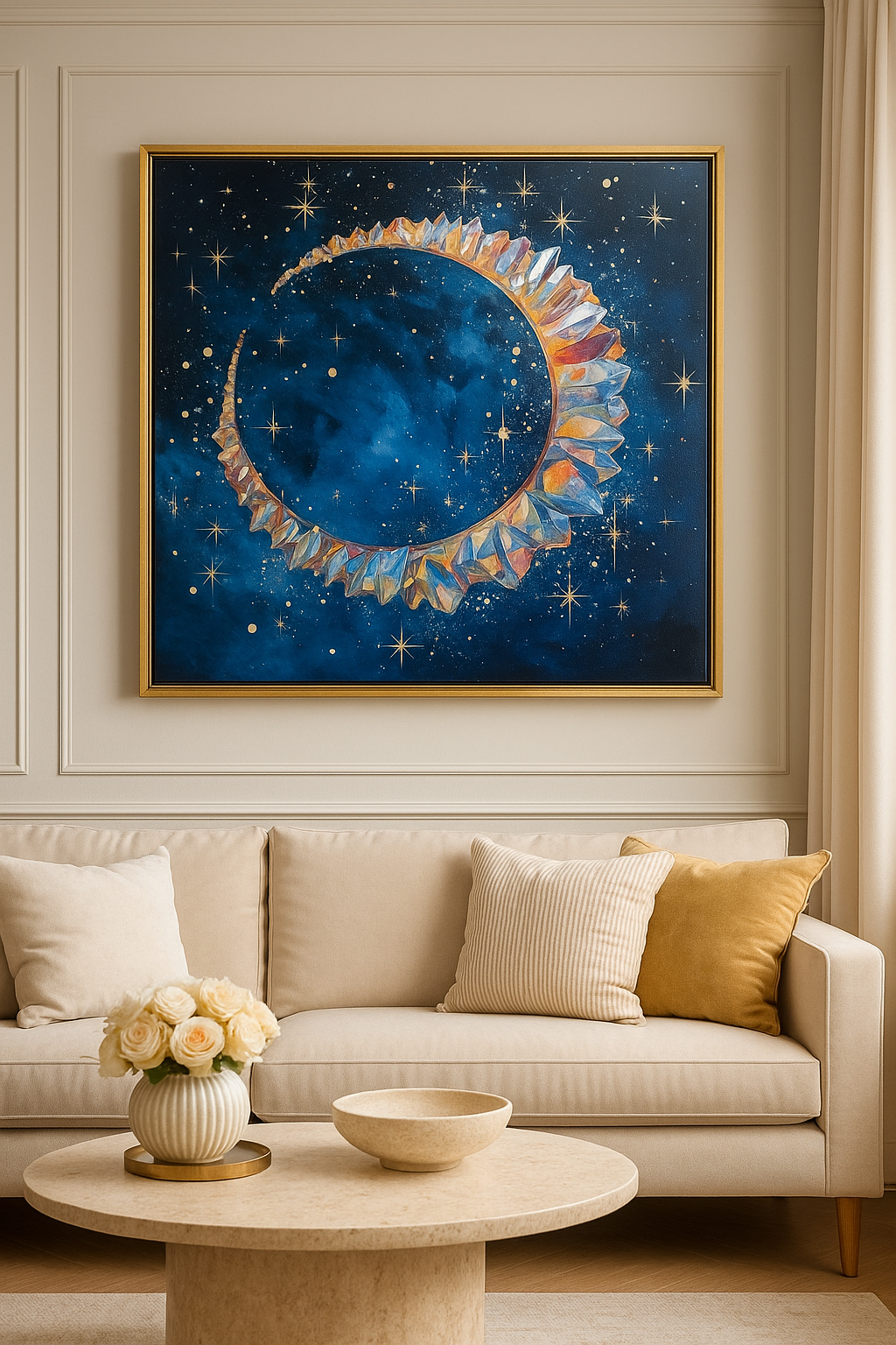 Crystal Moon Galaxy Art- Iridescent Crescent Moon Wall Decor