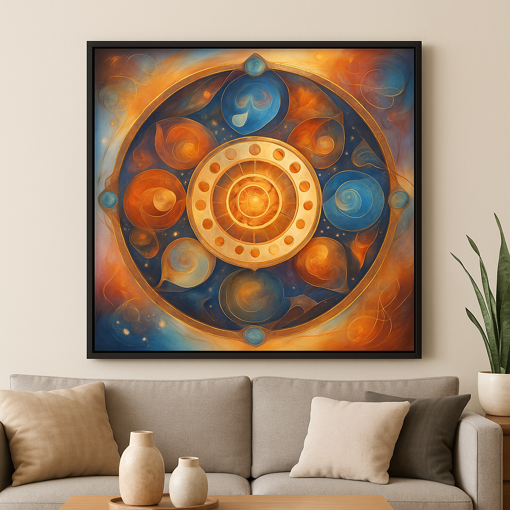 Golden Sun & Moon Phase Cosmic Decor (Square Print / Canvas)
