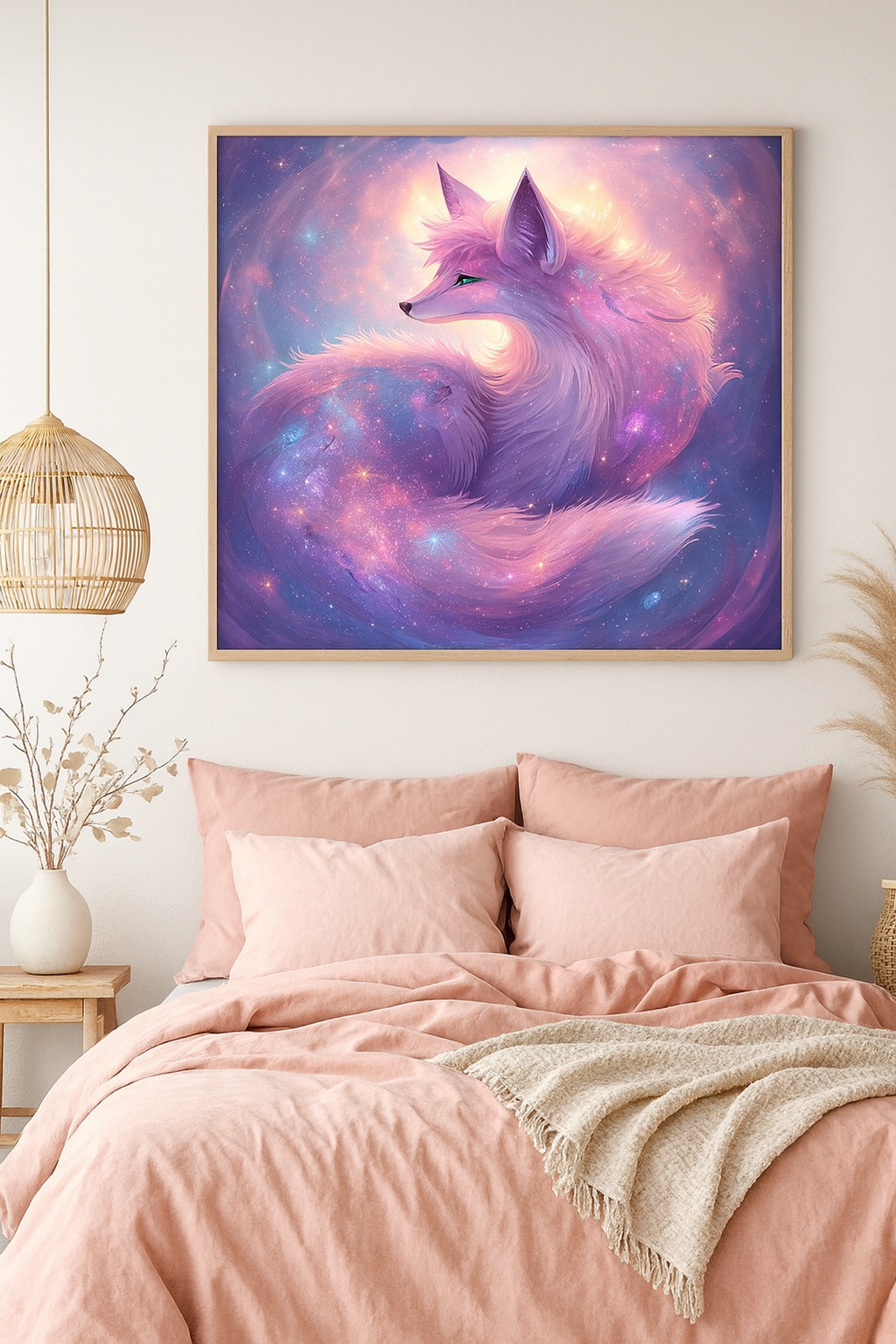 Celestial Dream Fox – Cosmic Pastel Fantasy Art Print (Lavender, Pink & Galaxy Glow)