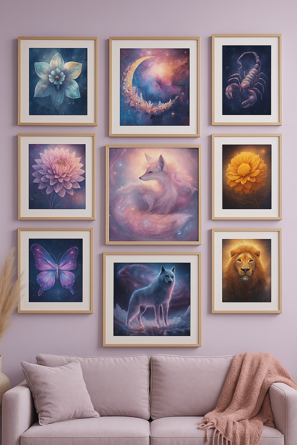 Celestial Dream Fox – Cosmic Pastel Fantasy Art Print (Lavender, Pink & Galaxy Glow)