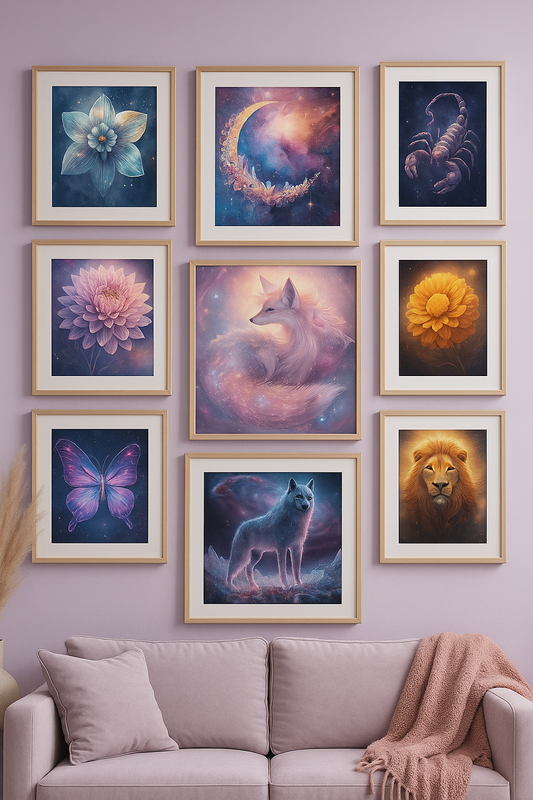 Celestial Dream Fox – Cosmic Pastel Fantasy Art Print (Lavender, Pink & Galaxy Glow)