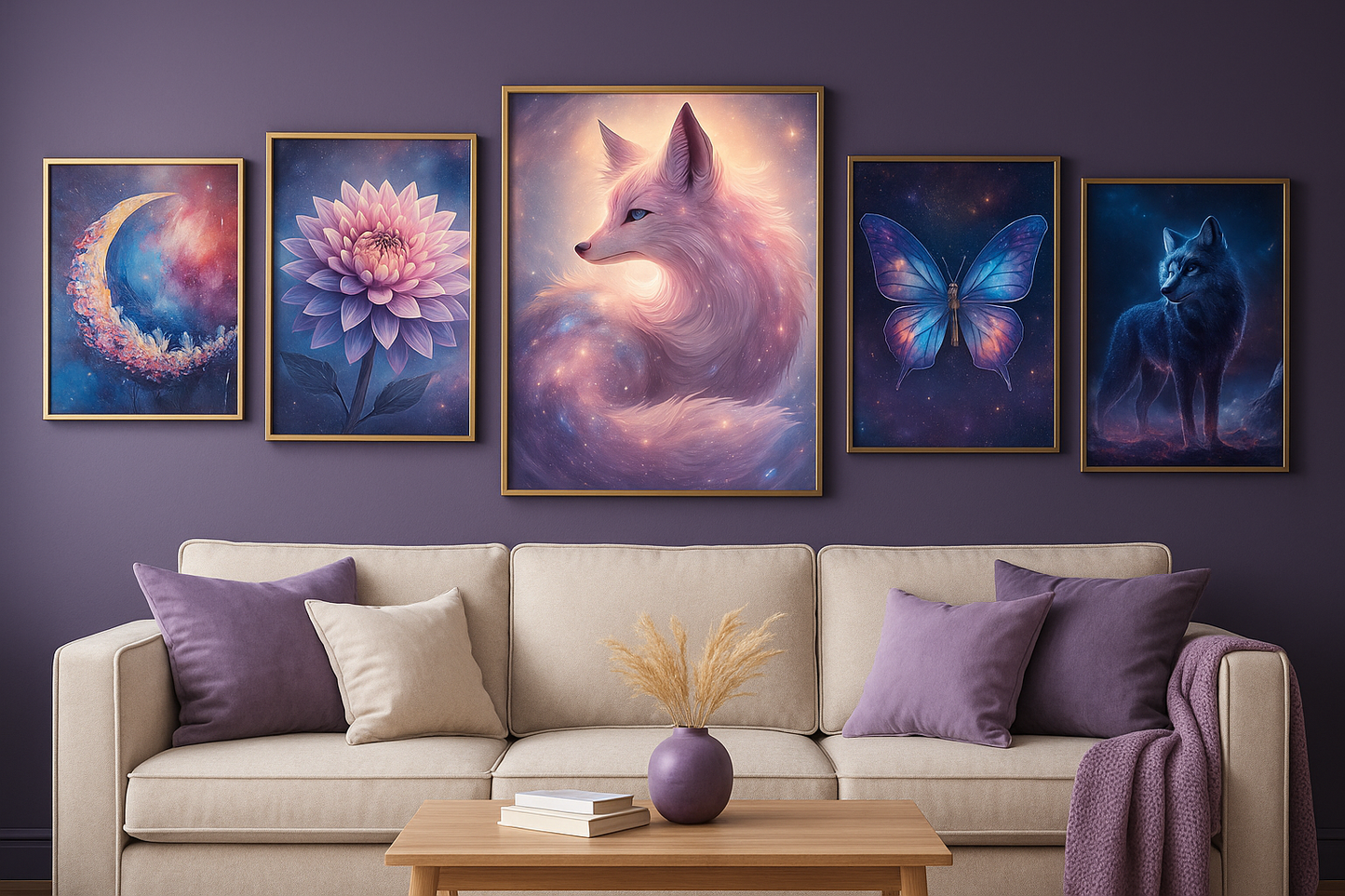 Celestial Dream Fox – Cosmic Pastel Fantasy Art Print (Lavender, Pink & Galaxy Glow)