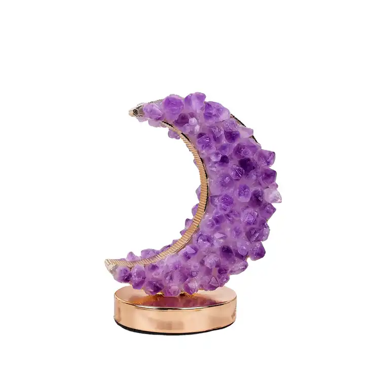 Crystal Crescent LED Lamp | Gemstone Moon Light | Sparkles & Adornments