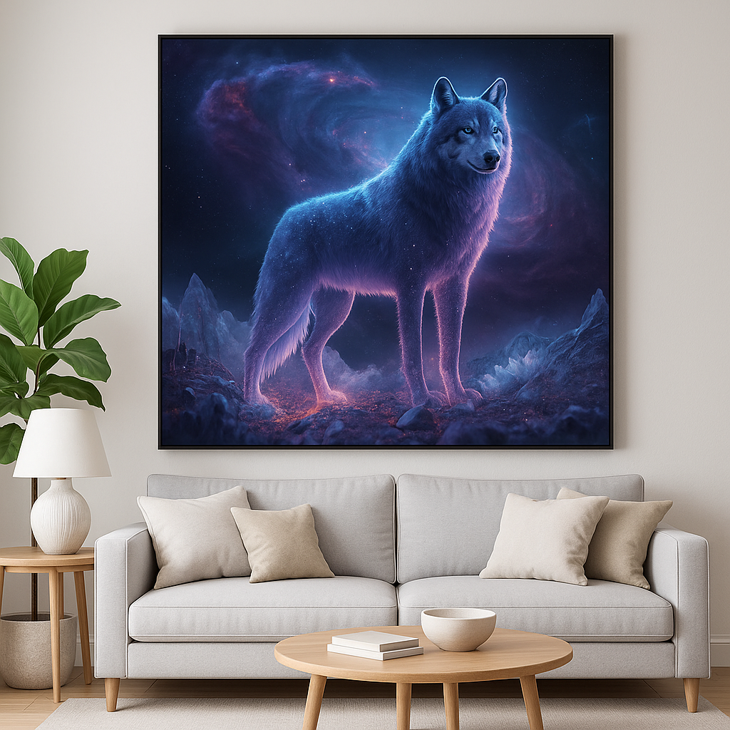 Celestial Wolf – Midnight Blue Cosmic Wolf Art Print